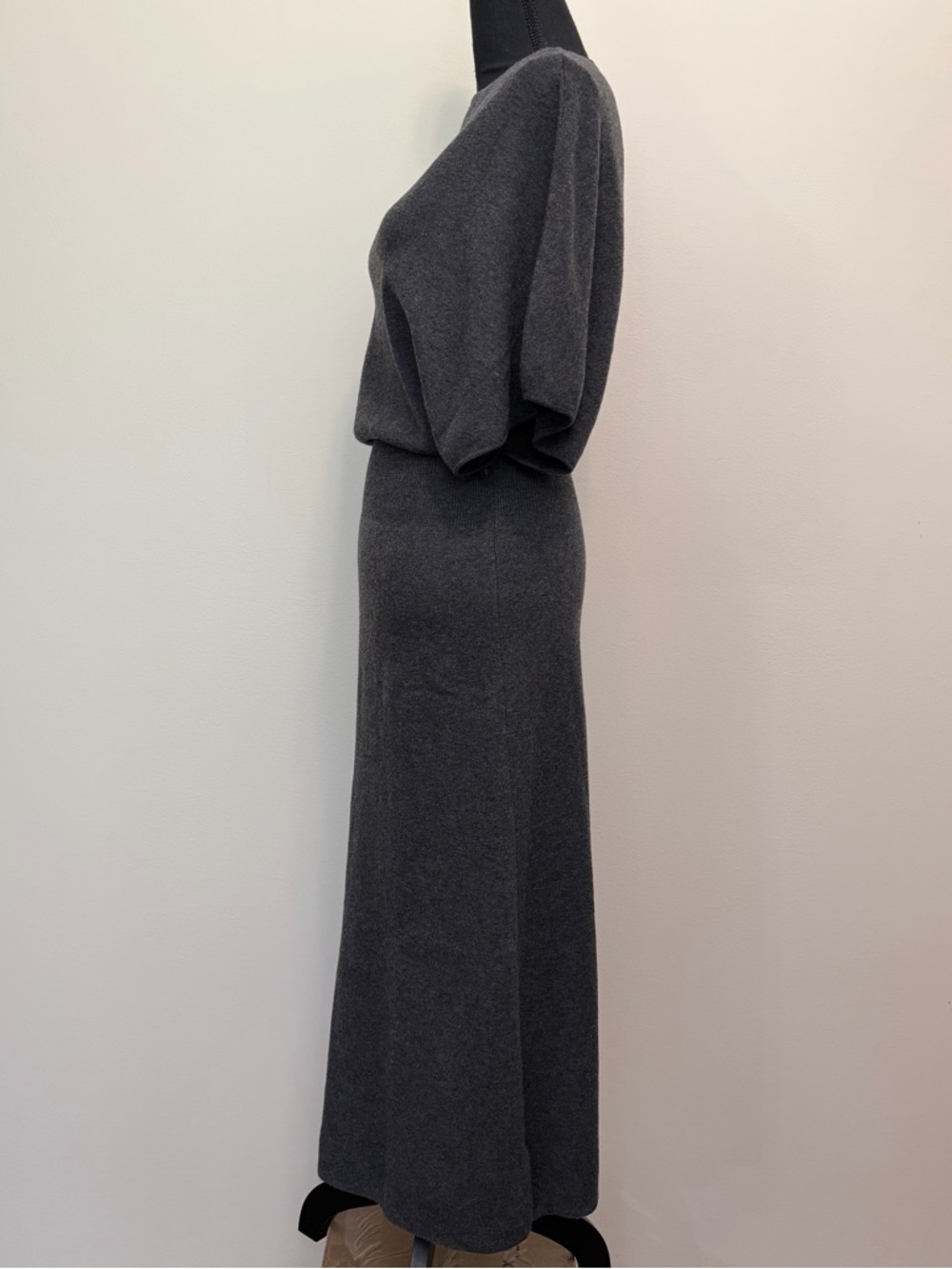 NWT Zara Charcoal Gray Midi Dress Women S Dolman Sleeve Knit Boat Neck Chic Soft - Picture 4 of 9